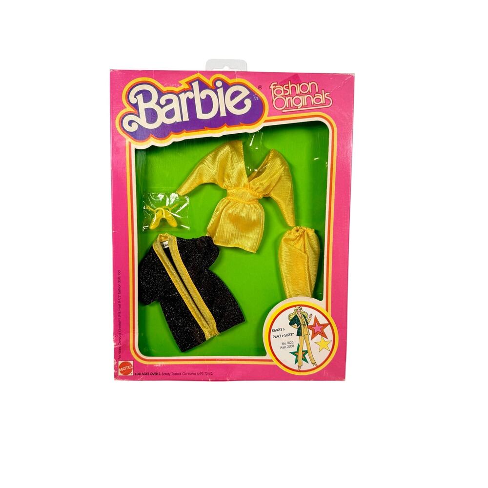 Vintage 1978 Barbie Fashion Originals 1023 Gold Black Outfit Mattel NRFB